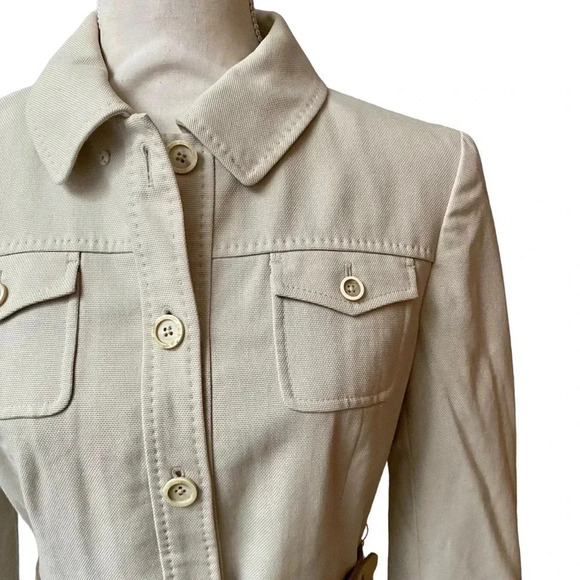 Elie Tahari Cream Belted Safari Blazer Jacket Size 6 XS Tailored Classic Chic - Picture 3 of 16